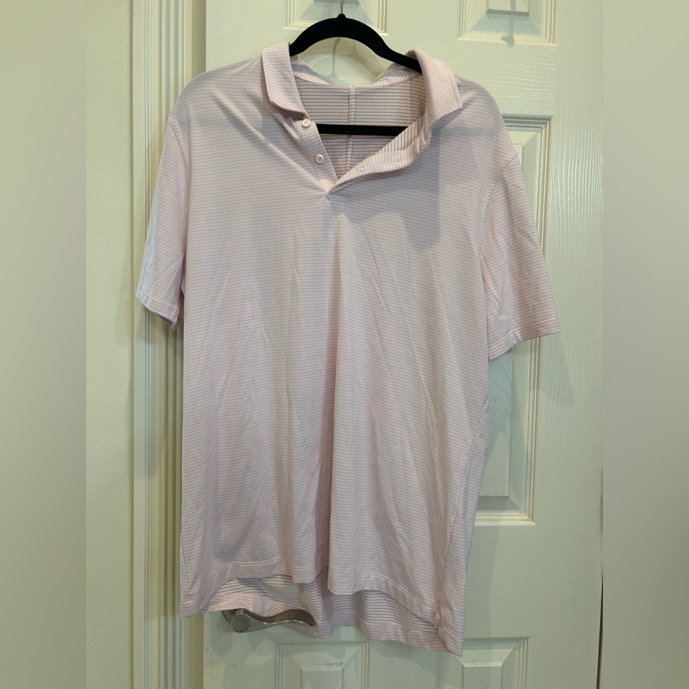Lululemon Mens Light Pink Striped Evolution Golf Polo Shirt sz L
